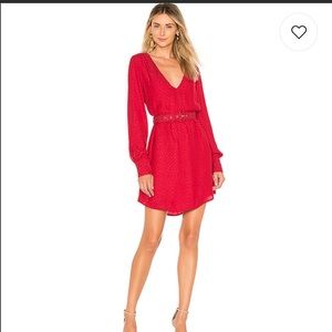 NWOT L’Academie Red Mini Dress Belted Print